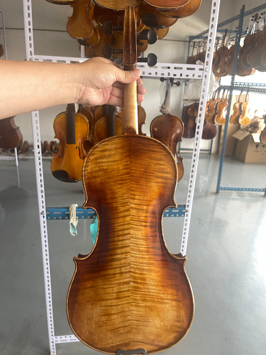 Solid spruce and maple4/4 hanmade violin ready to play strings bridge Stadivari model bright sound